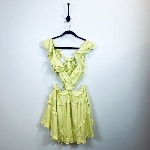 NWT Edite Mode Elegant Summer Yellow V-Neck Ruffle Cut-Out Dress Yellow Large - Picture 3 of 12